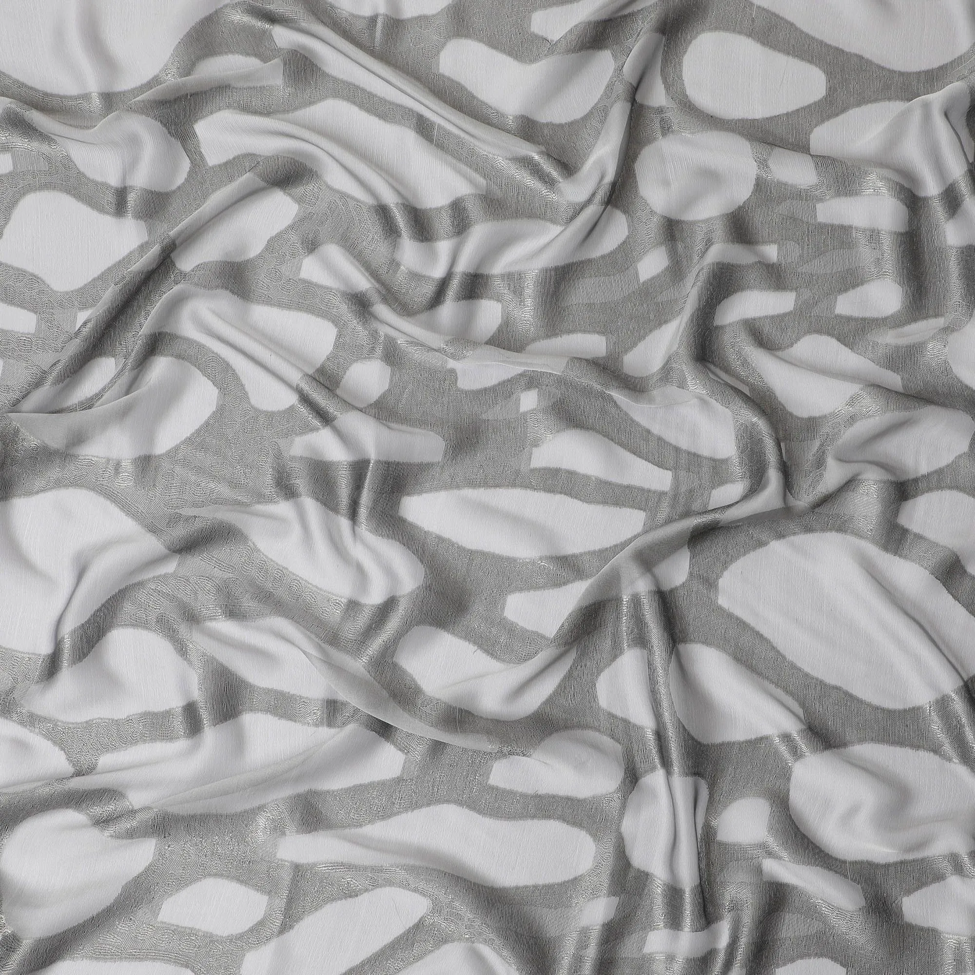 Monochrome Elegance Pure Fransawi Silk Chiffon Fabric with Abstract Design, 110cm Width - Traditional Garbasaar, Piece of 2.0 Mtrs-D18626