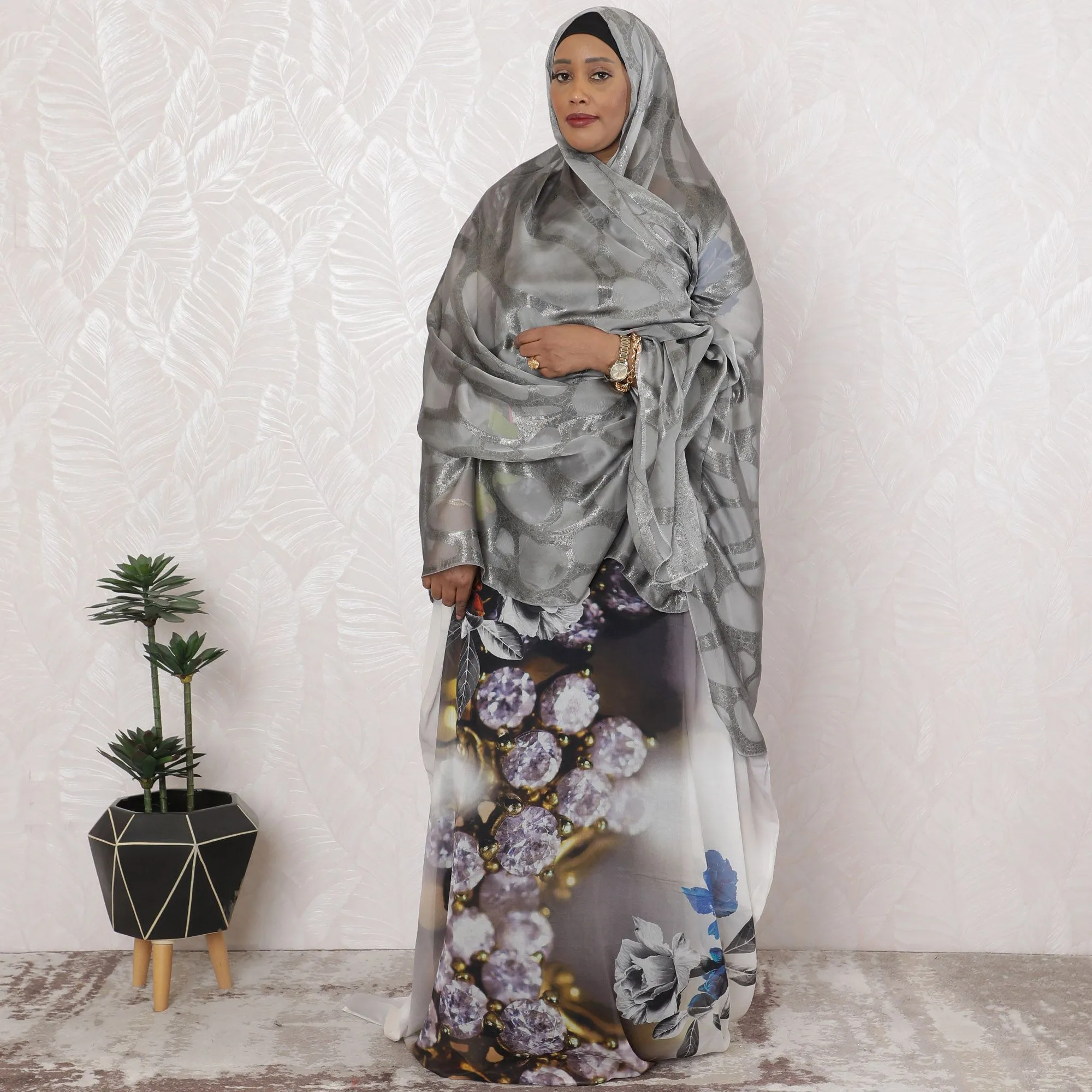 Monochrome Elegance Pure Fransawi Silk Chiffon Fabric with Abstract Design, 110cm Width - Traditional Garbasaar, Piece of 2.0 Mtrs-D18626