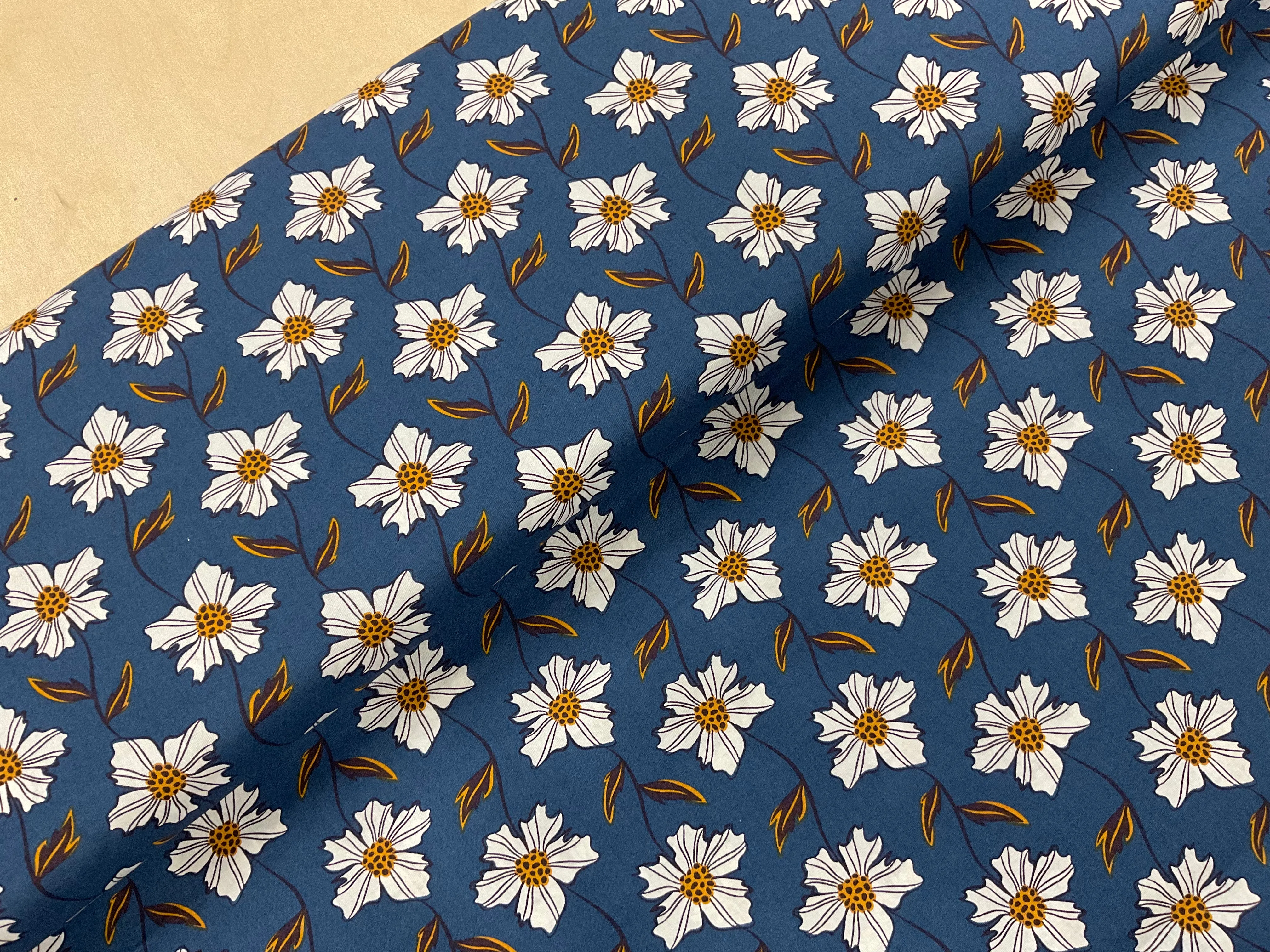 Monochrome Flowers Cotton Poplin