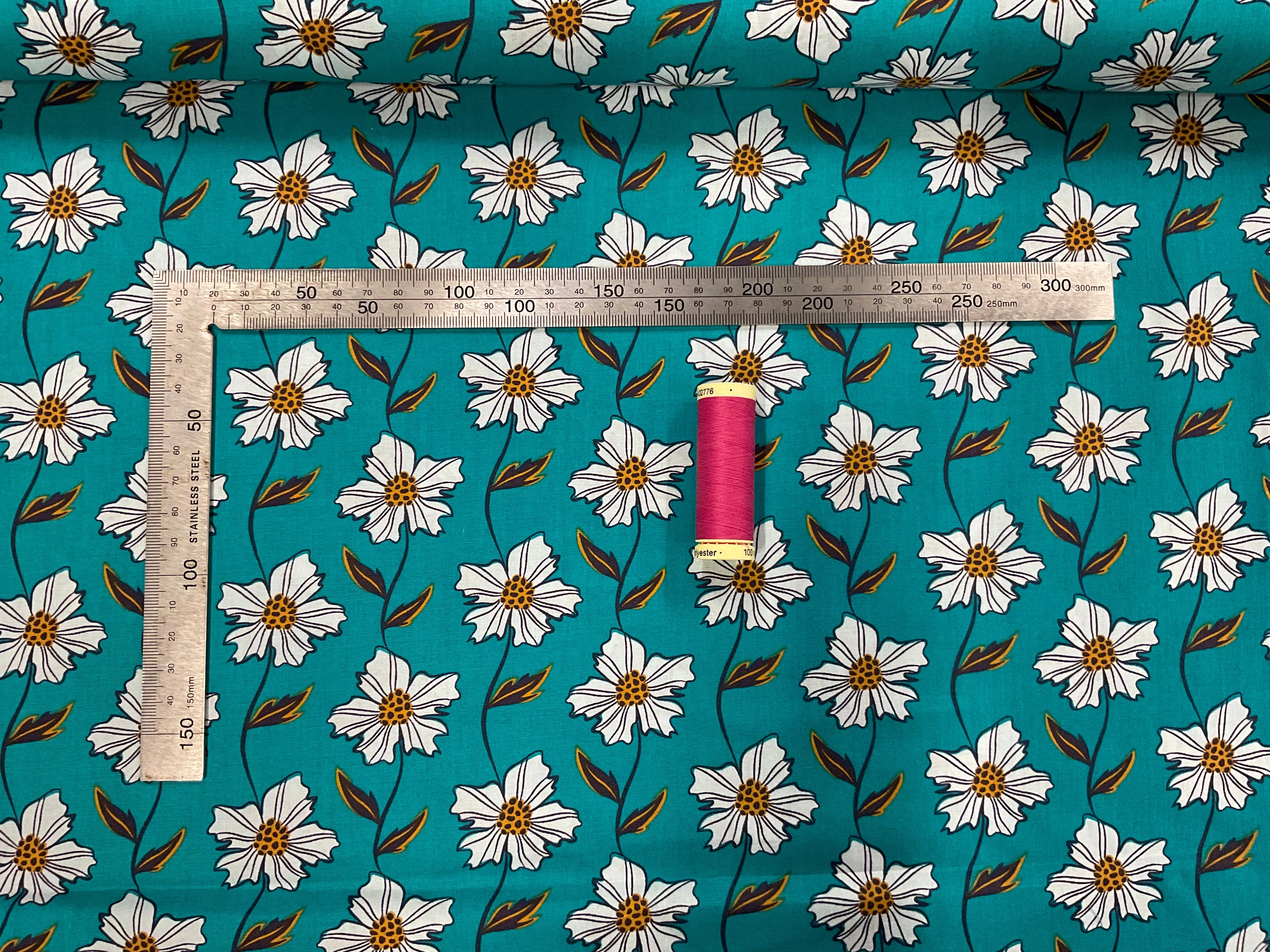 Monochrome Flowers Cotton Poplin