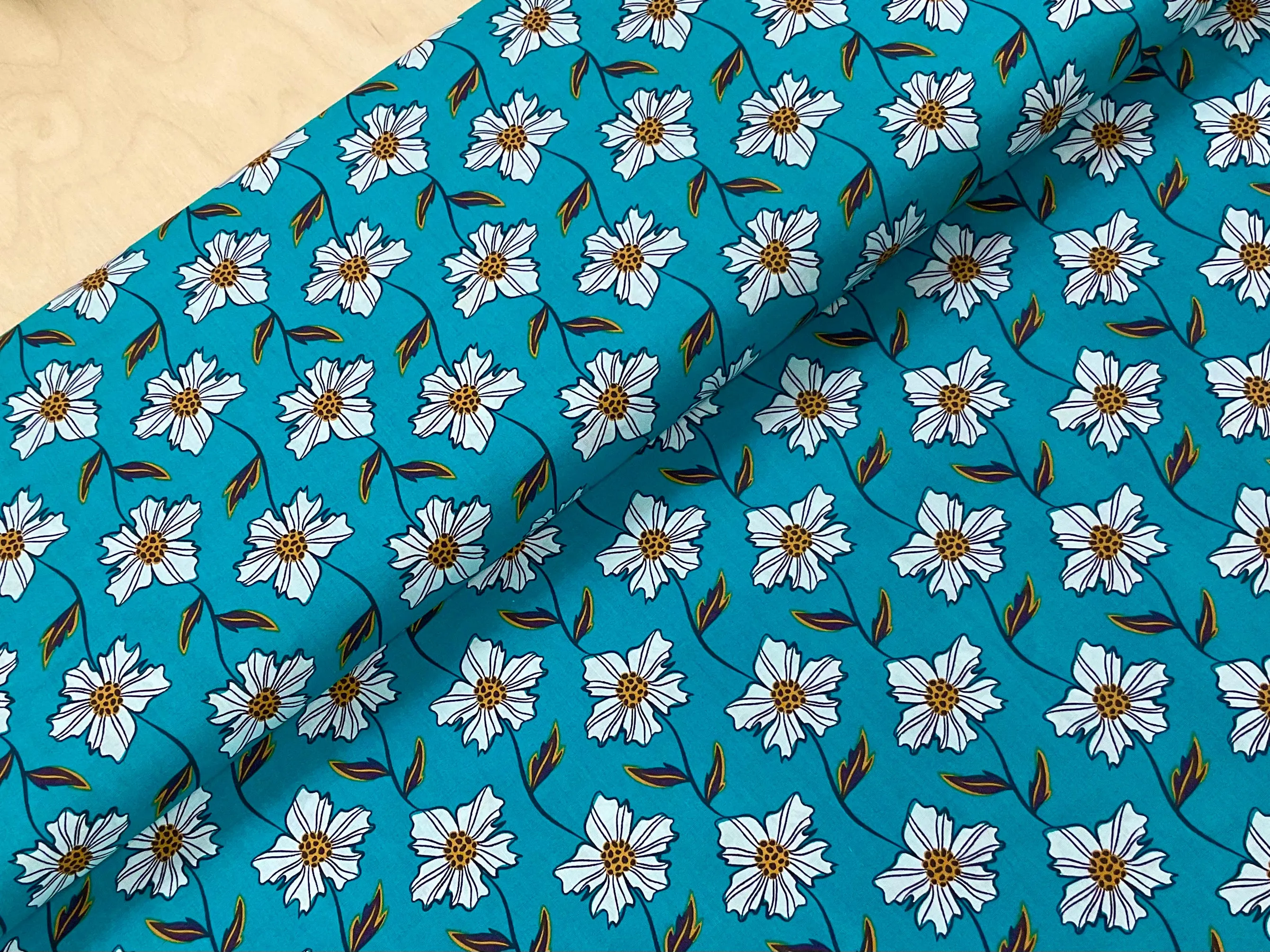 Monochrome Flowers Cotton Poplin