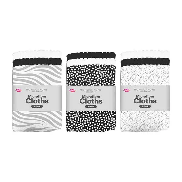 Monochrome Microfibre Cloths 3 Pack