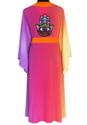 Monochrome Ombre - Love Kimono Hamsa (Neon Orange) - Long