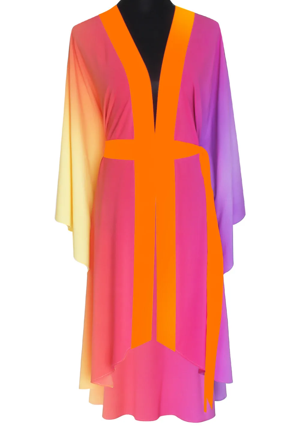 Monochrome Ombre - Love Kimono Hamsa (Neon Orange) - Long