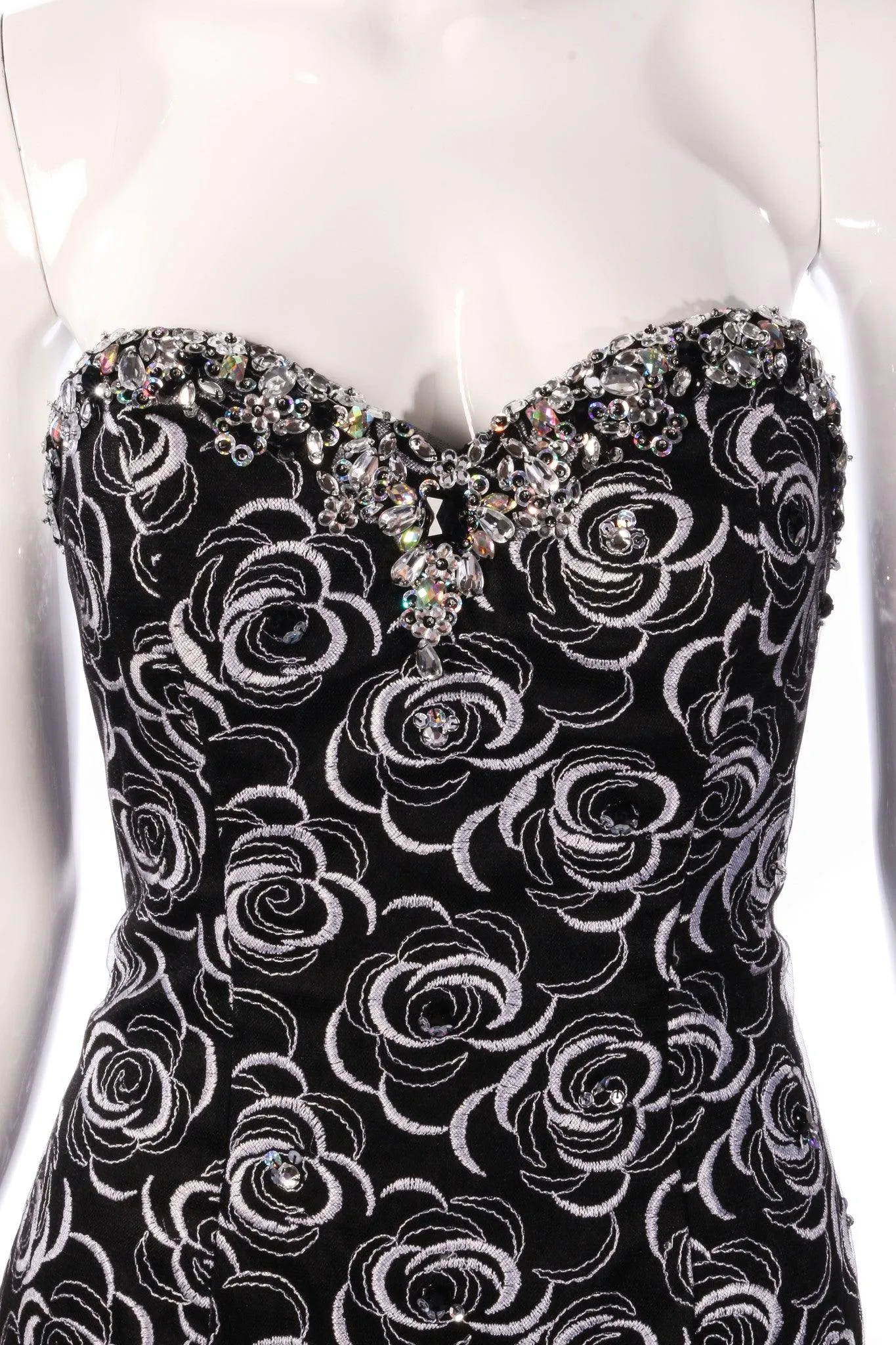 Morilee by Madeline Gardner Prom Evening Dress Strapless Full Skirt Black and Silver UK Size 10