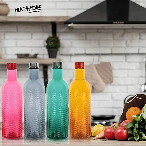 MUCH-MORE 6 Plastic Fridge Bottles Set 1 Liter Turtle Design with Complimentary Knife (Multicolor WB-08)