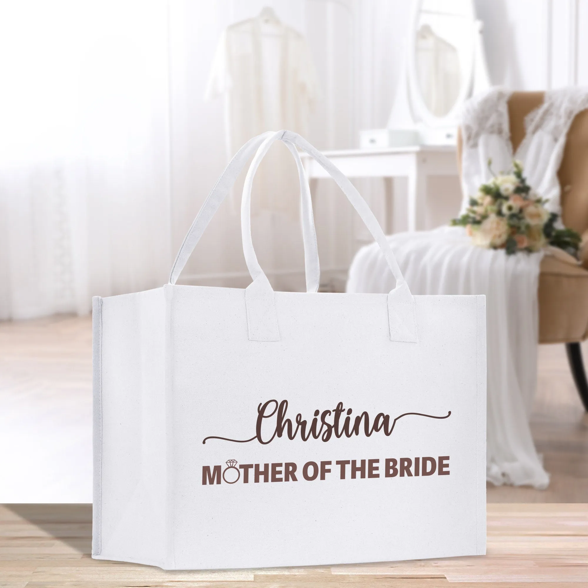 Name and Mother of the Bride Tote Bag Personalized Wedding Tote Bridal Shower Gift Honeymoon Gift Customized Wedding Gift Bridesmaid Gift