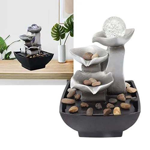 Natudeco Wigwam Fountain Ornament Desktop Fountain Waterfall Indoor Resin Fountain Decorative USB Power for Office Gift Bedroom Parlor 6.5x6.5x8.3in