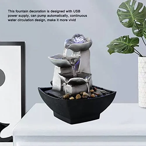 Natudeco Wigwam Fountain Ornament Desktop Fountain Waterfall Indoor Resin Fountain Decorative USB Power for Office Gift Bedroom Parlor 6.5x6.5x8.3in