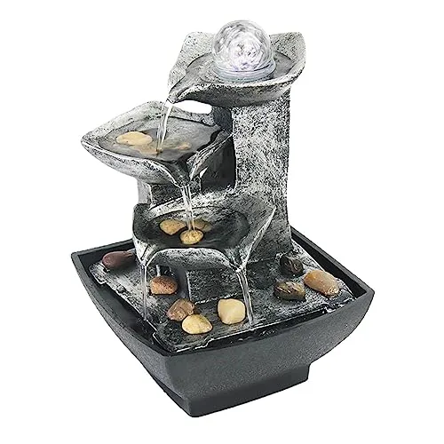 Natudeco Wigwam Fountain Ornament Desktop Fountain Waterfall Indoor Resin Fountain Decorative USB Power for Office Gift Bedroom Parlor 6.5x6.5x8.3in