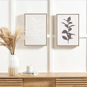 Natural and Black Leaf Print Canvases with Natural Frames