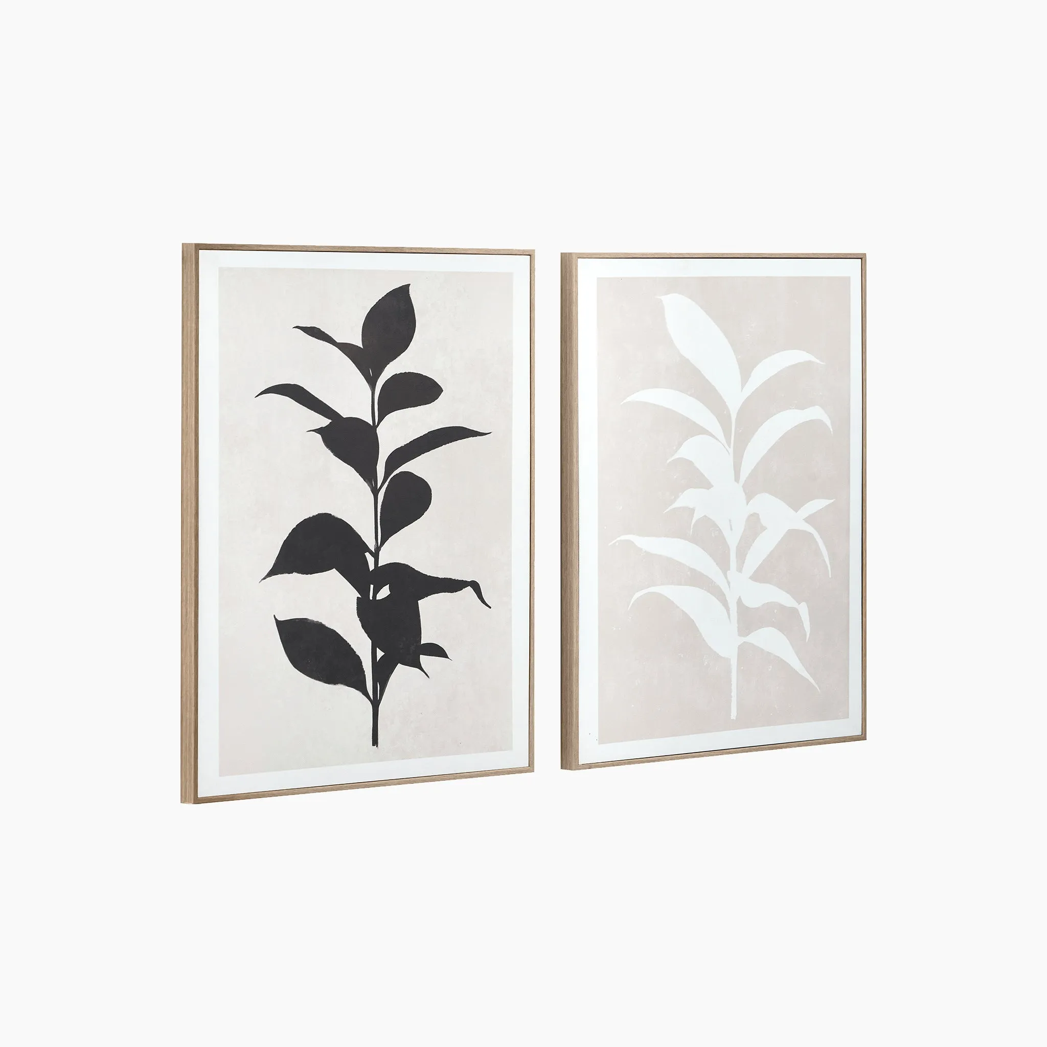 Natural and Black Leaf Print Canvases with Natural Frames