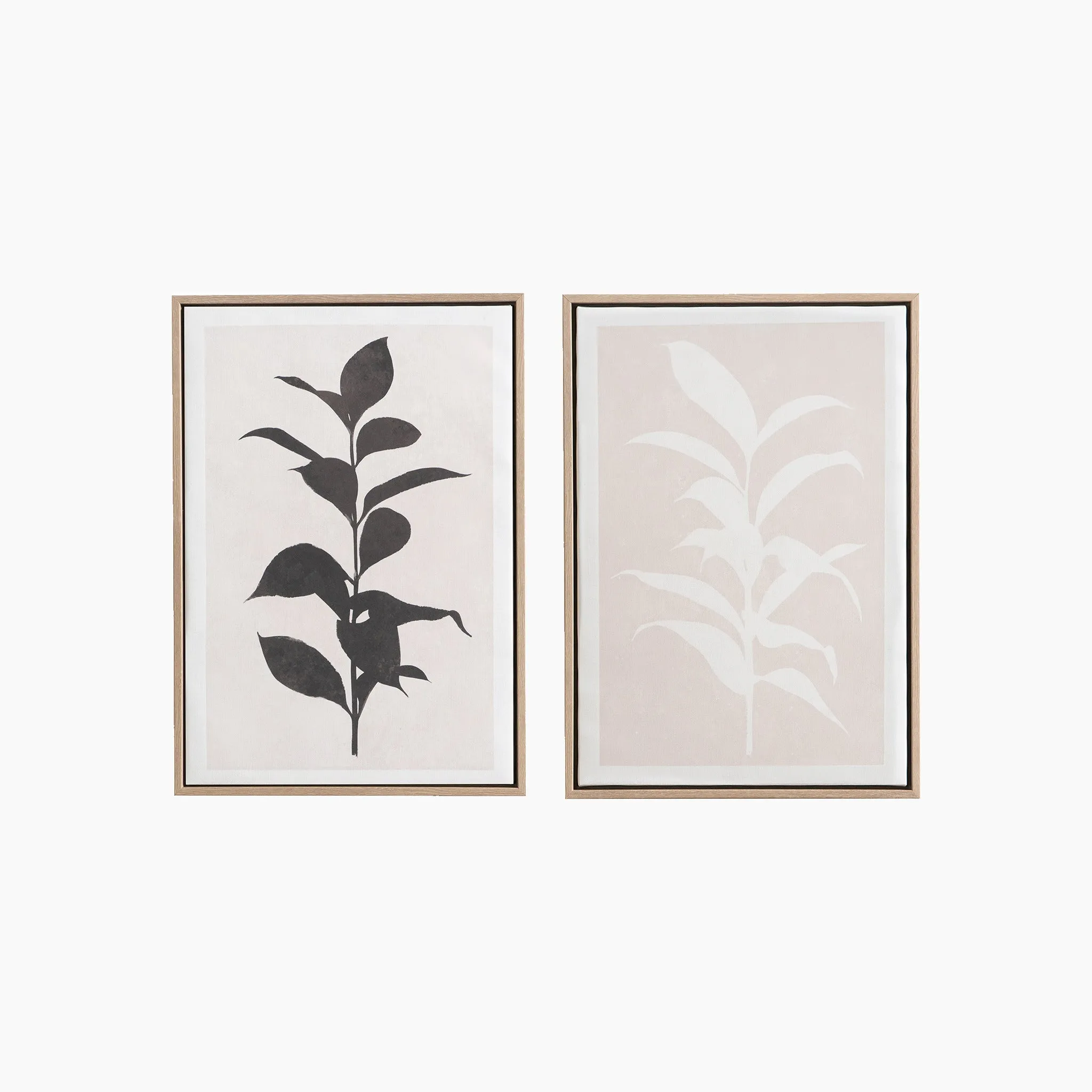 Natural and Black Leaf Print Canvases with Natural Frames
