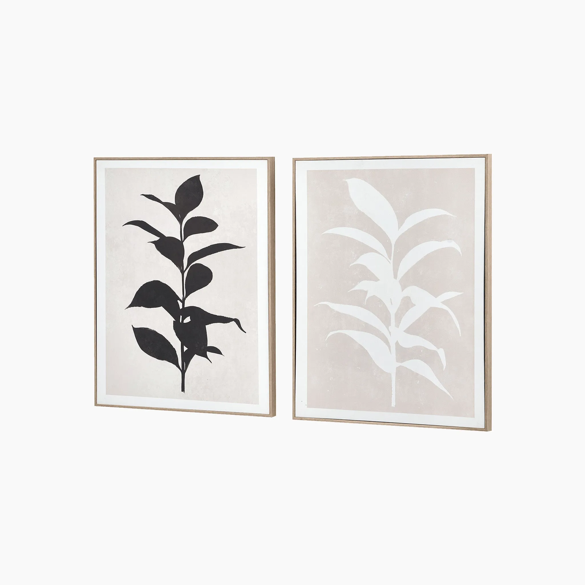 Natural and Black Leaf Print Canvases with Natural Frames