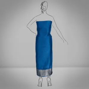 Navy Blue Jacquard Russian Silk Kurti Fabric with Tiny Zari Butti
