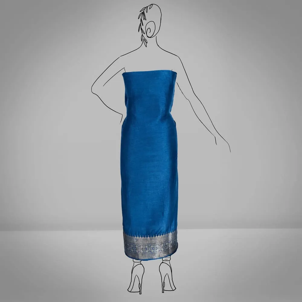 Navy Blue Jacquard Russian Silk Kurti Fabric with Tiny Zari Butti