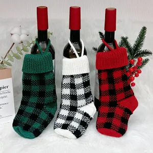 New Christmas Decorations Knitted Plaid Small Size Christmas Stockings Christmas Gift Bag