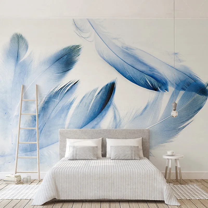 Nordic Style Blue Feather Wallpaper Mural (㎡)
