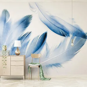 Nordic Style Blue Feather Wallpaper Mural (㎡)