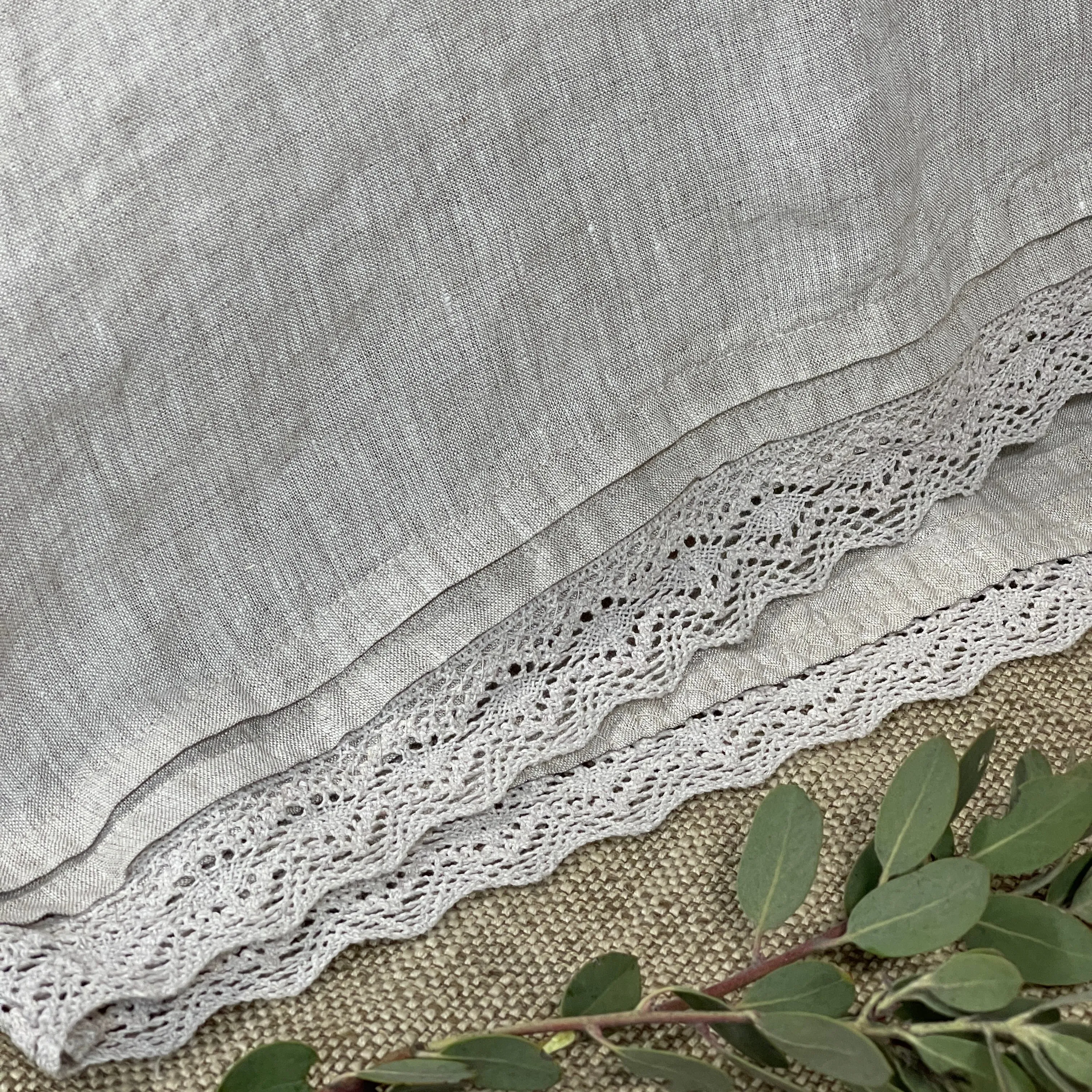 Nostalgia Greige Flax Pillowcase with Lace