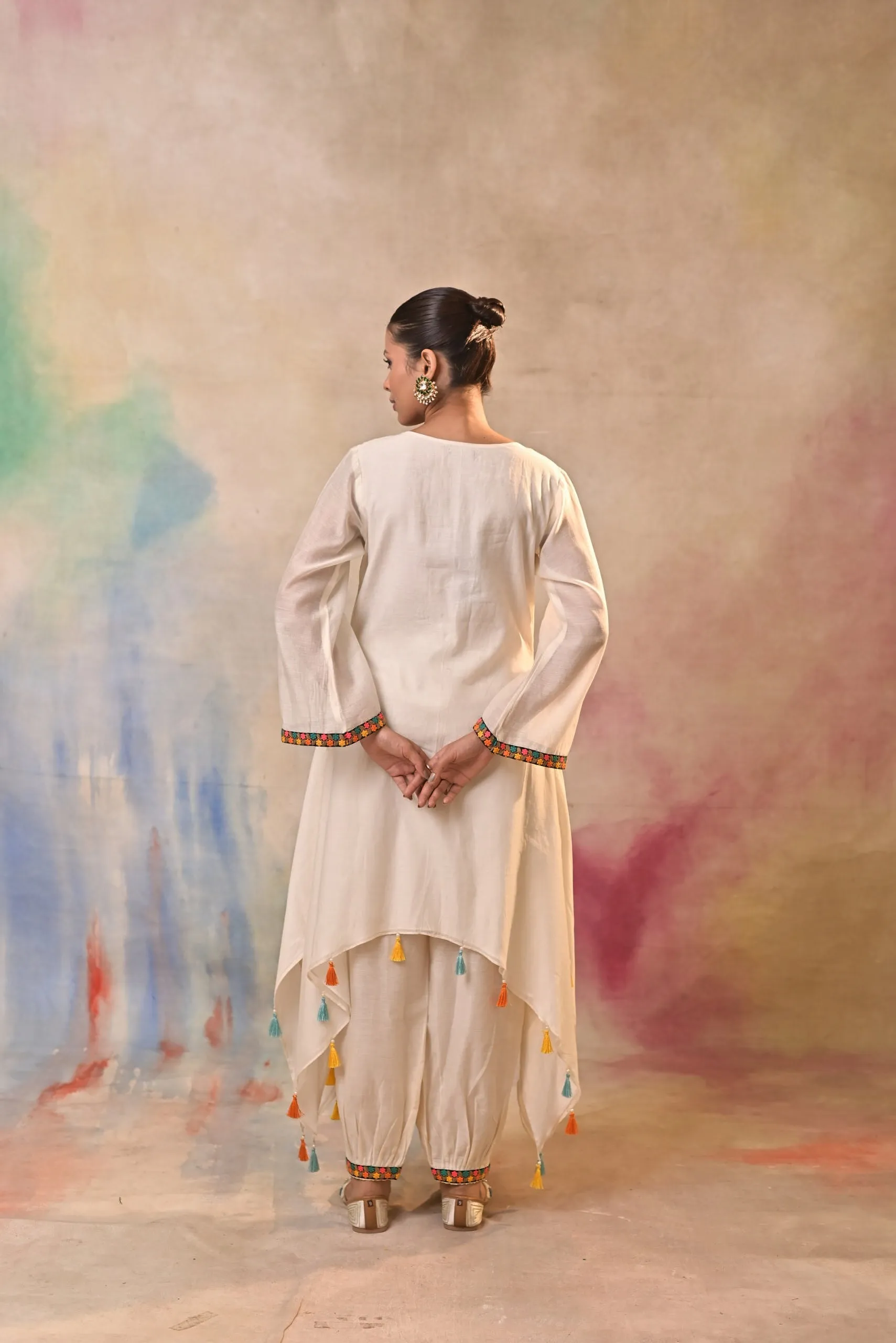 Off White Multicolored Embroidered Cord Set