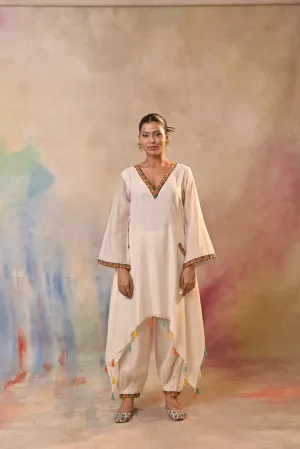 Off White Multicolored Embroidered Cord Set