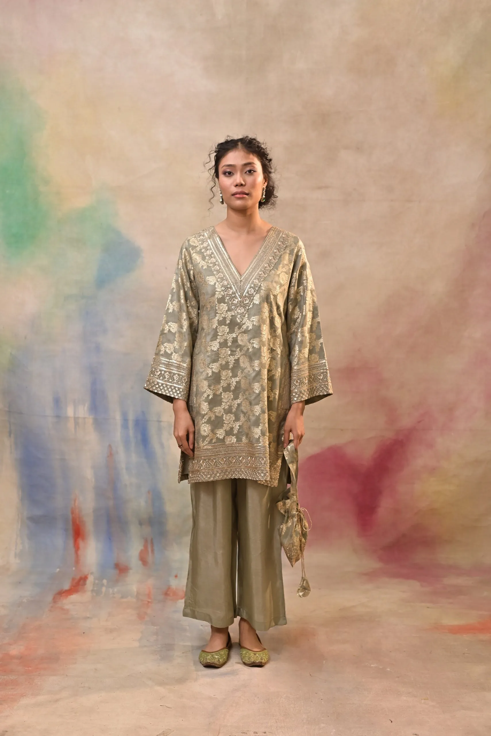Olive Gold Brocade Cord Set