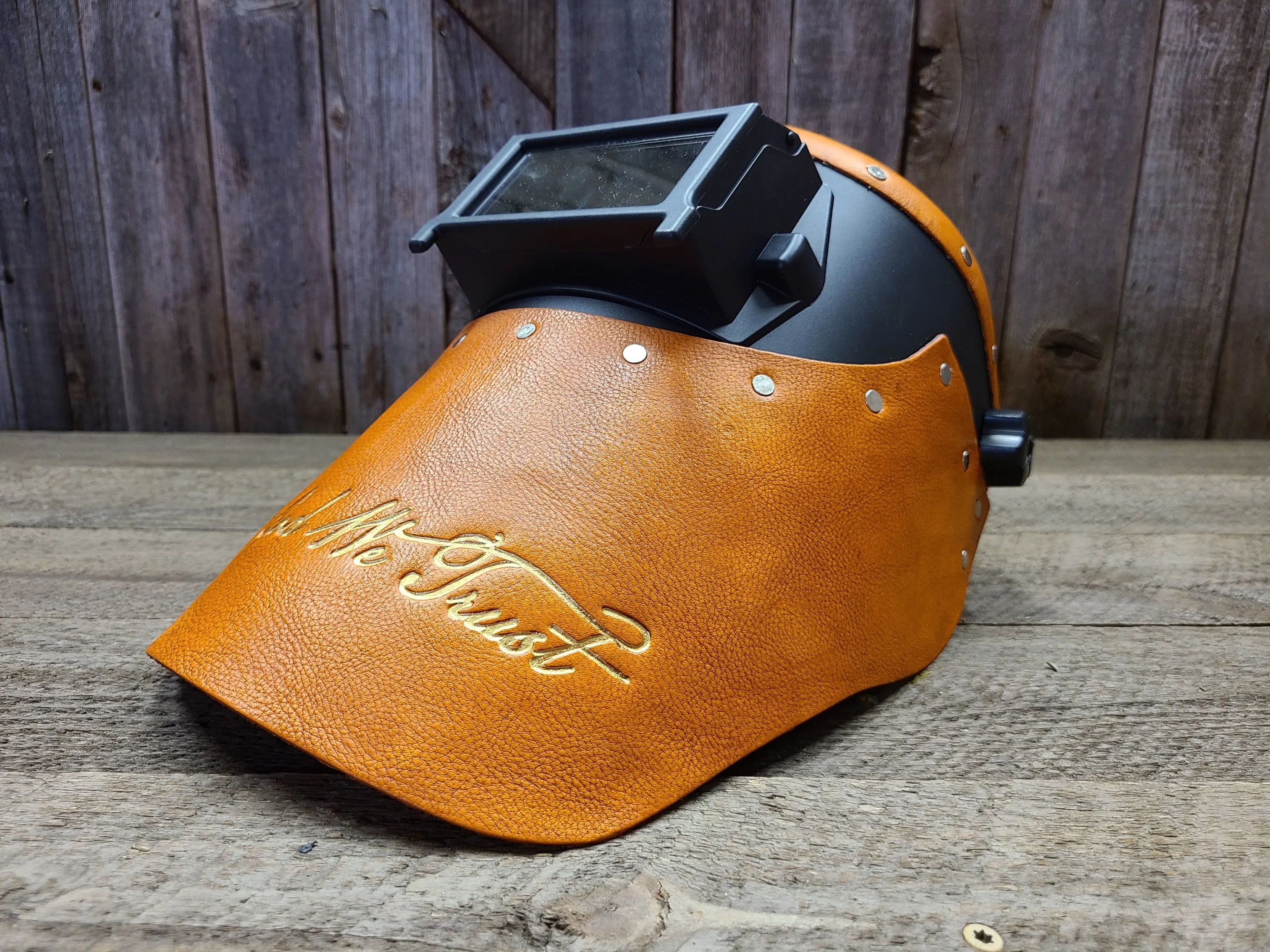Outlaw Leather - Welding Hood - "In God We Trust" -Tan