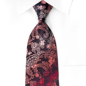 Paisley Acanthus On Burgundy Mens Silk Rhinestone Necktie