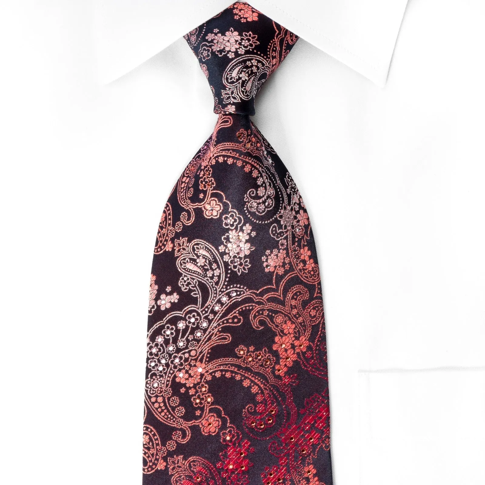 Paisley Acanthus On Burgundy Mens Silk Rhinestone Necktie