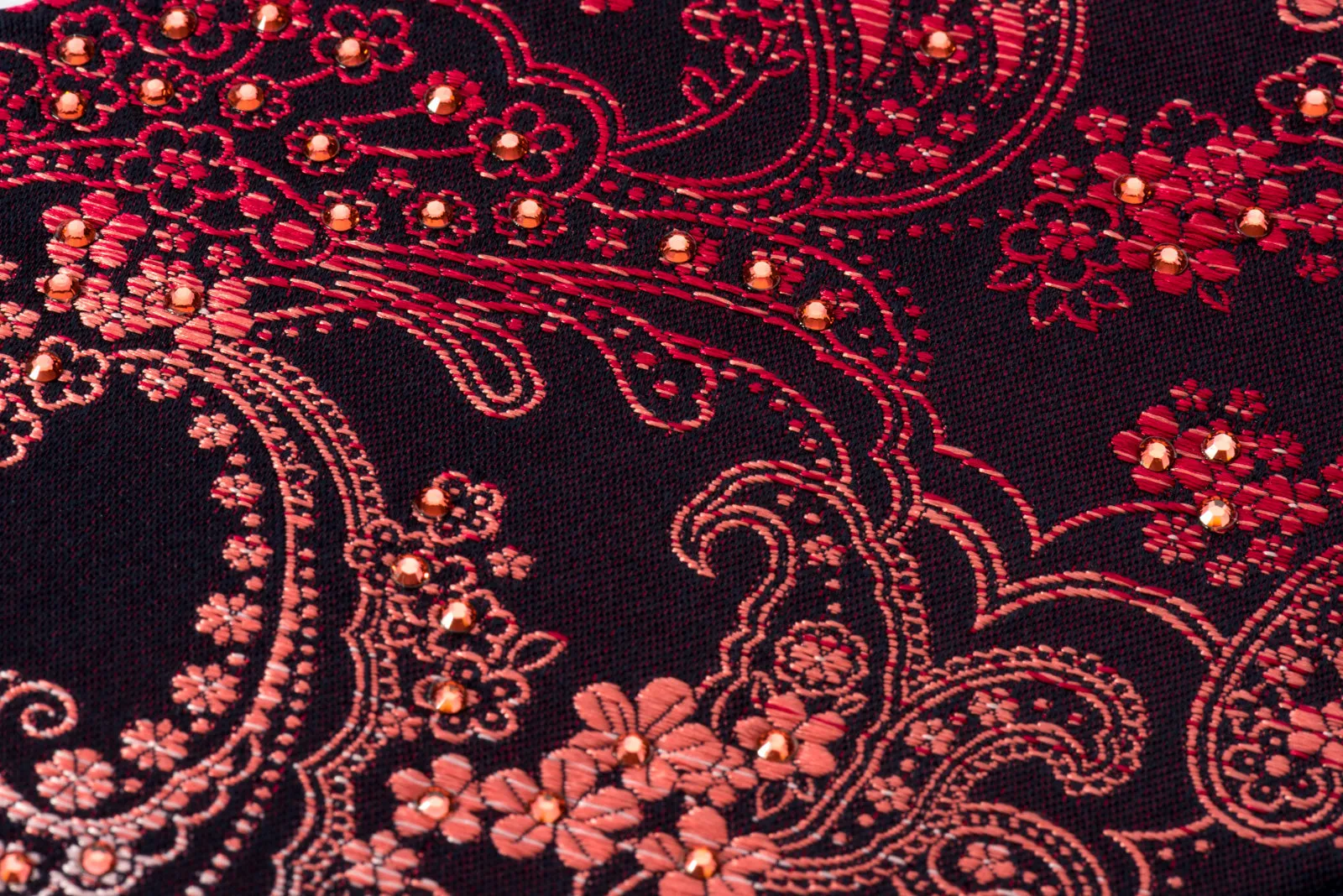 Paisley Acanthus On Burgundy Mens Silk Rhinestone Necktie