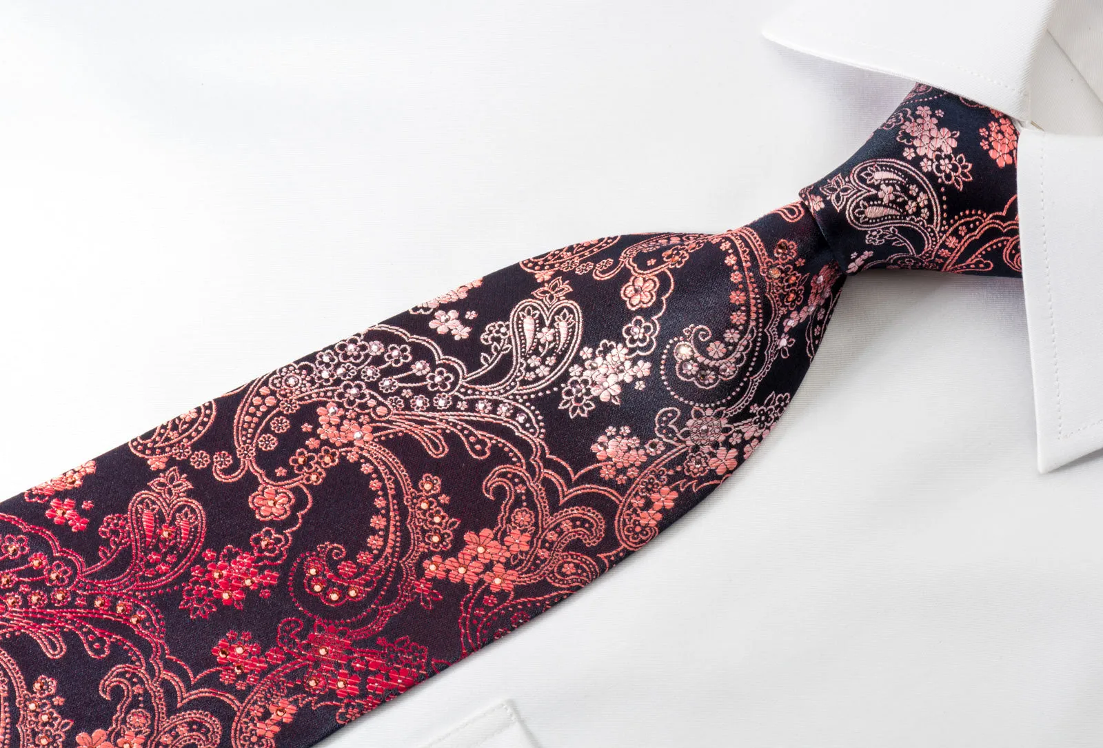 Paisley Acanthus On Burgundy Mens Silk Rhinestone Necktie