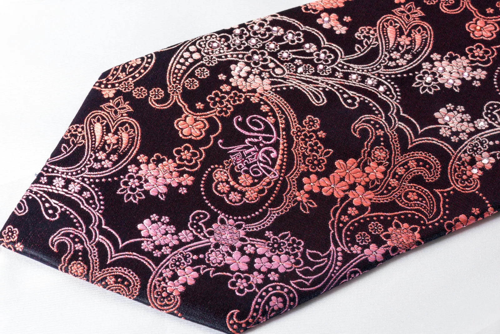 Paisley Acanthus On Burgundy Mens Silk Rhinestone Necktie