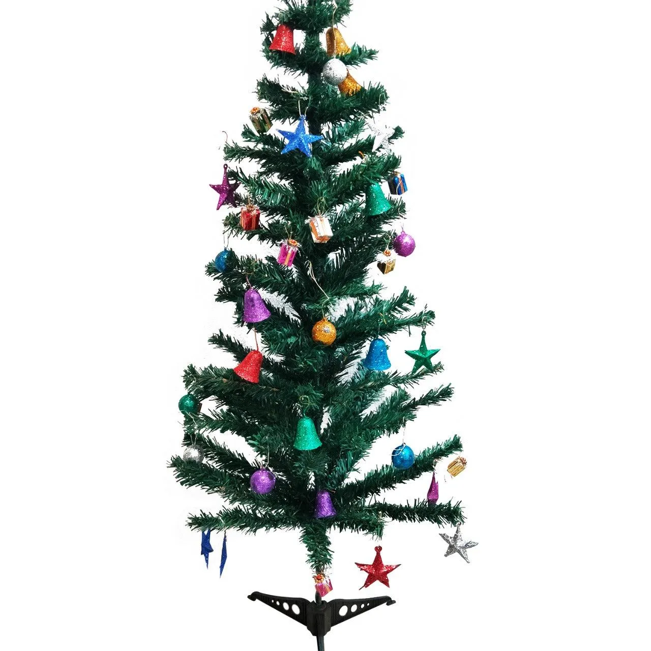 PartyCorp 4 ft Xmas Tree with 48 Decoration Glitter Ornaments and Danglers with Santa Hat for Home, Living Room Decor Combo