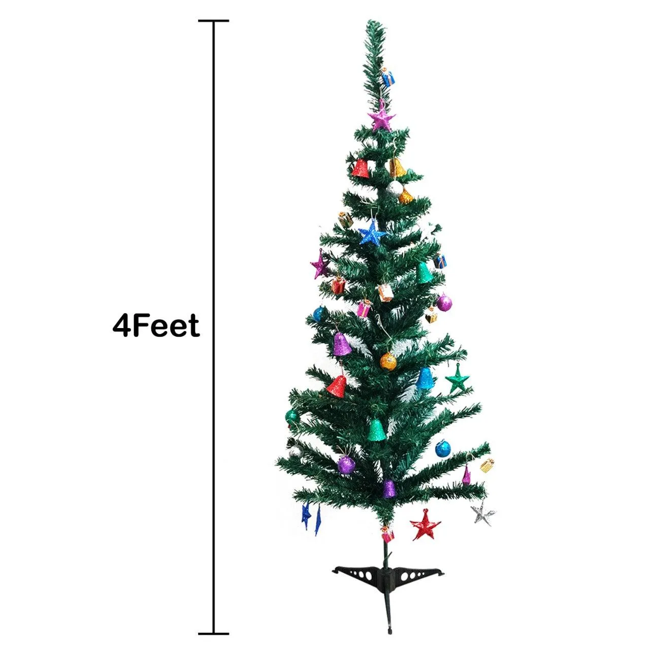 PartyCorp 4 ft Xmas Tree with 48 Decoration Glitter Ornaments and Danglers with Santa Hat for Home, Living Room Decor Combo