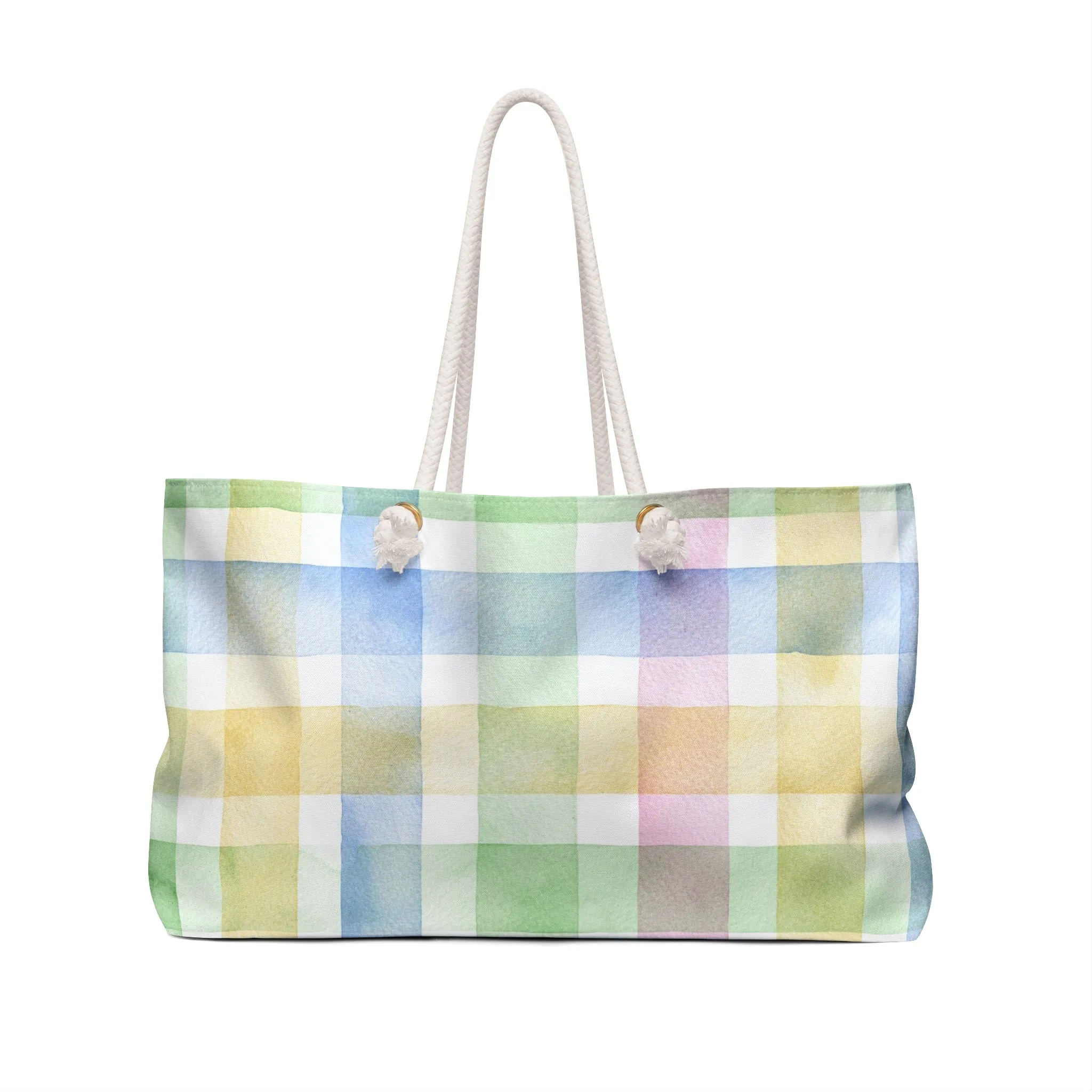 Pastel Watercolor Checkered Weekender Bag - Perfect for Travel & Beach Days
