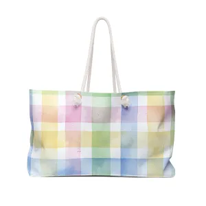 Pastel Watercolor Checkered Weekender Bag - Perfect for Travel & Beach Days