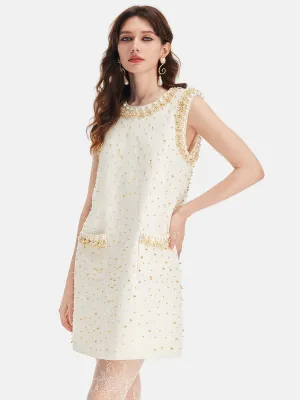 Pearl-Embellished Sleeveless Dress