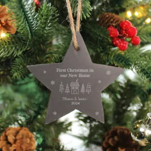 Personalised 'First Christmas in Our New Home' Slate Star Hanging Decoration