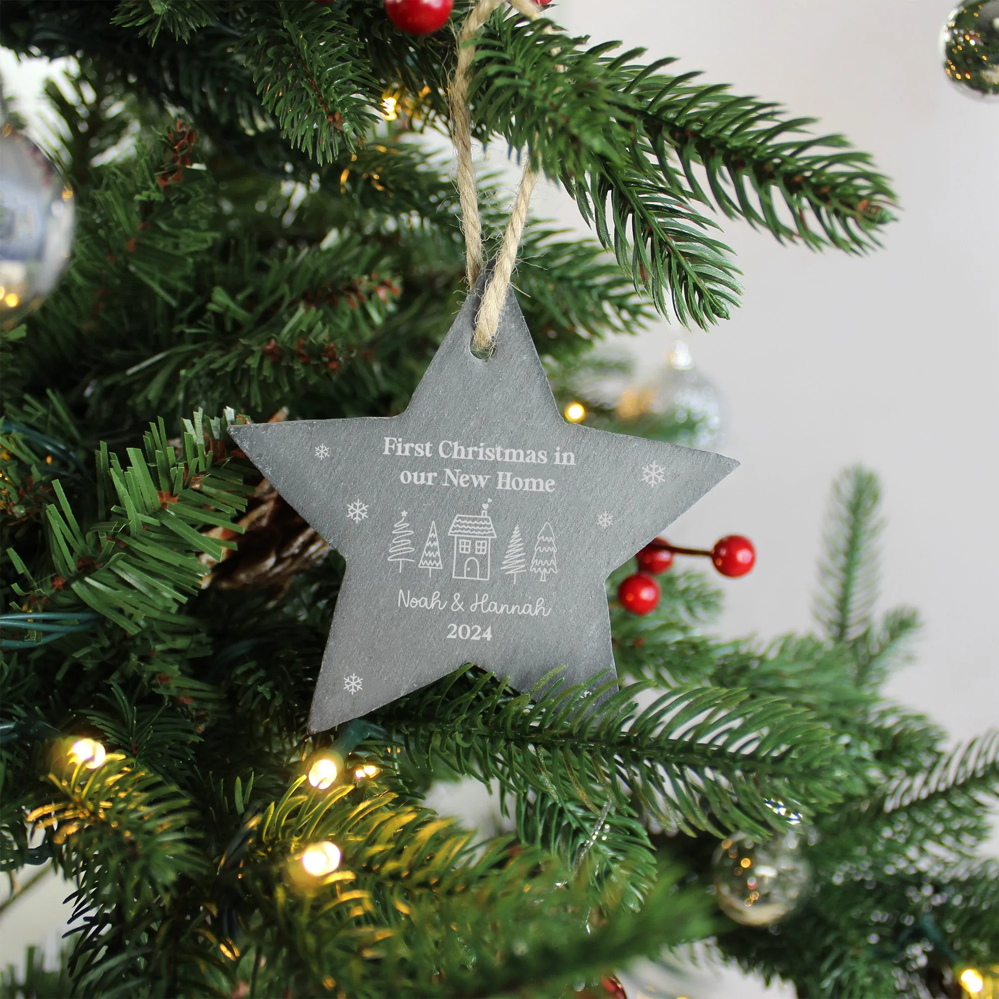 Personalised 'First Christmas in Our New Home' Slate Star Hanging Decoration