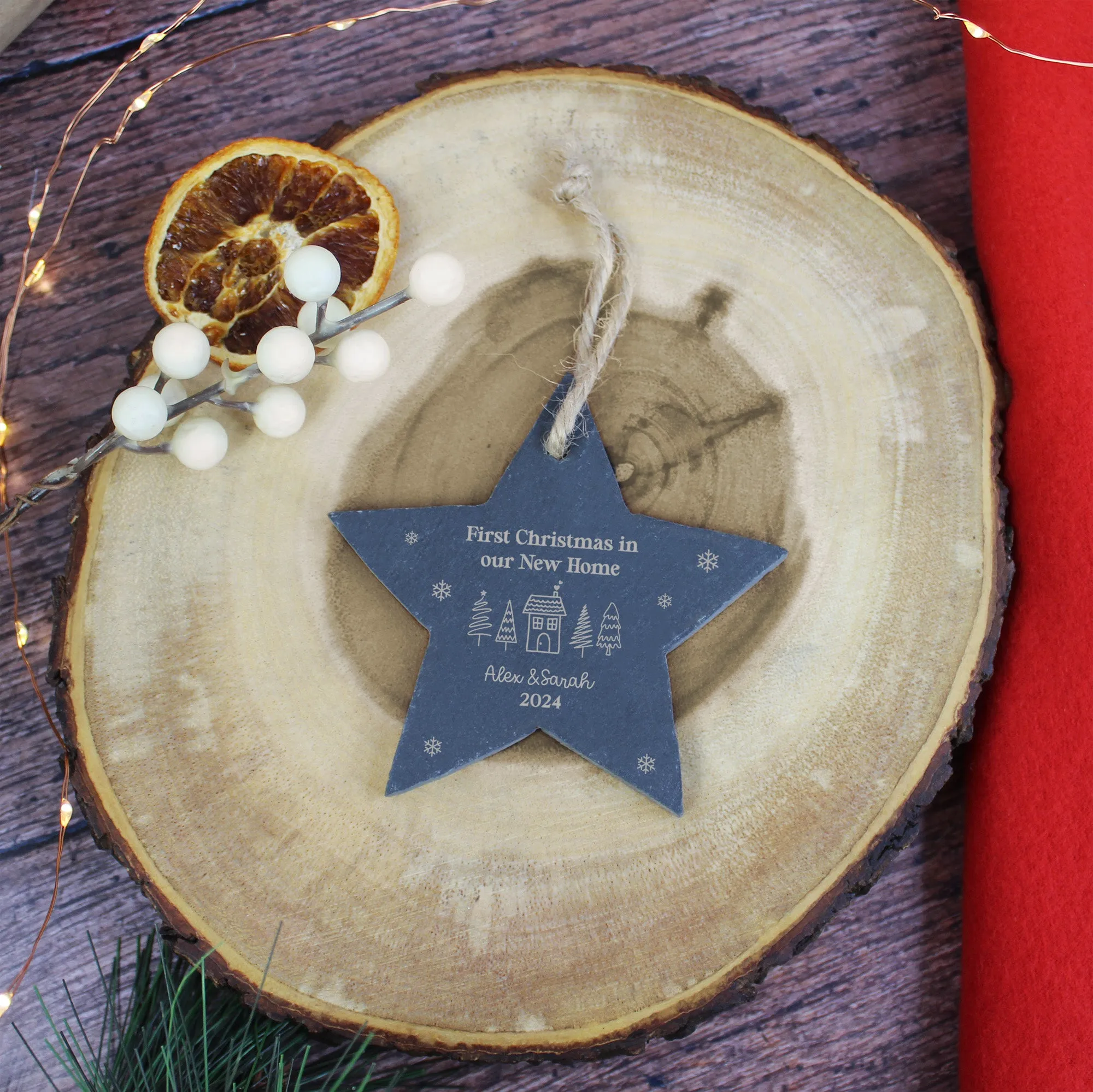 Personalised 'First Christmas in Our New Home' Slate Star Hanging Decoration