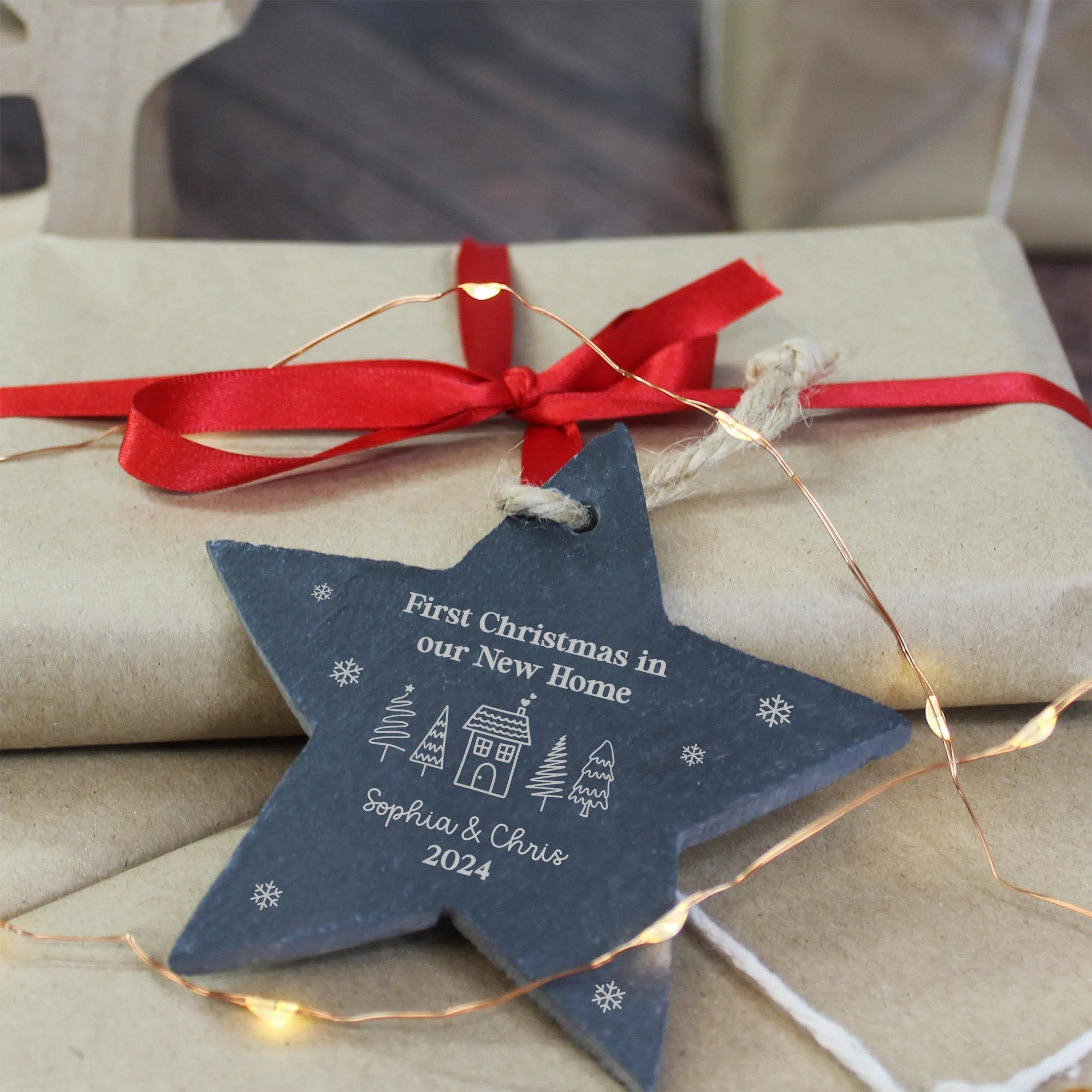 Personalised 'First Christmas in Our New Home' Slate Star Hanging Decoration