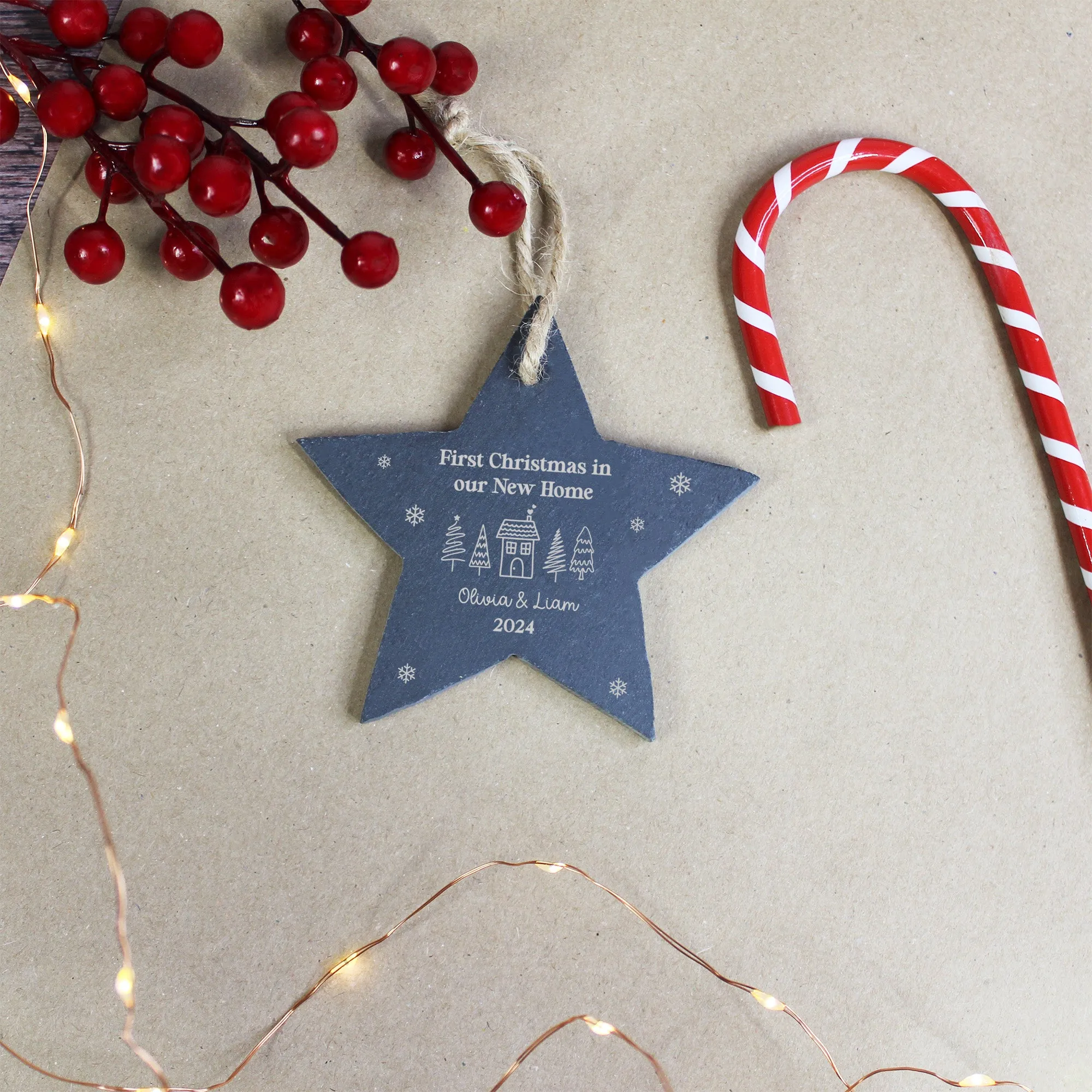 Personalised 'First Christmas in Our New Home' Slate Star Hanging Decoration