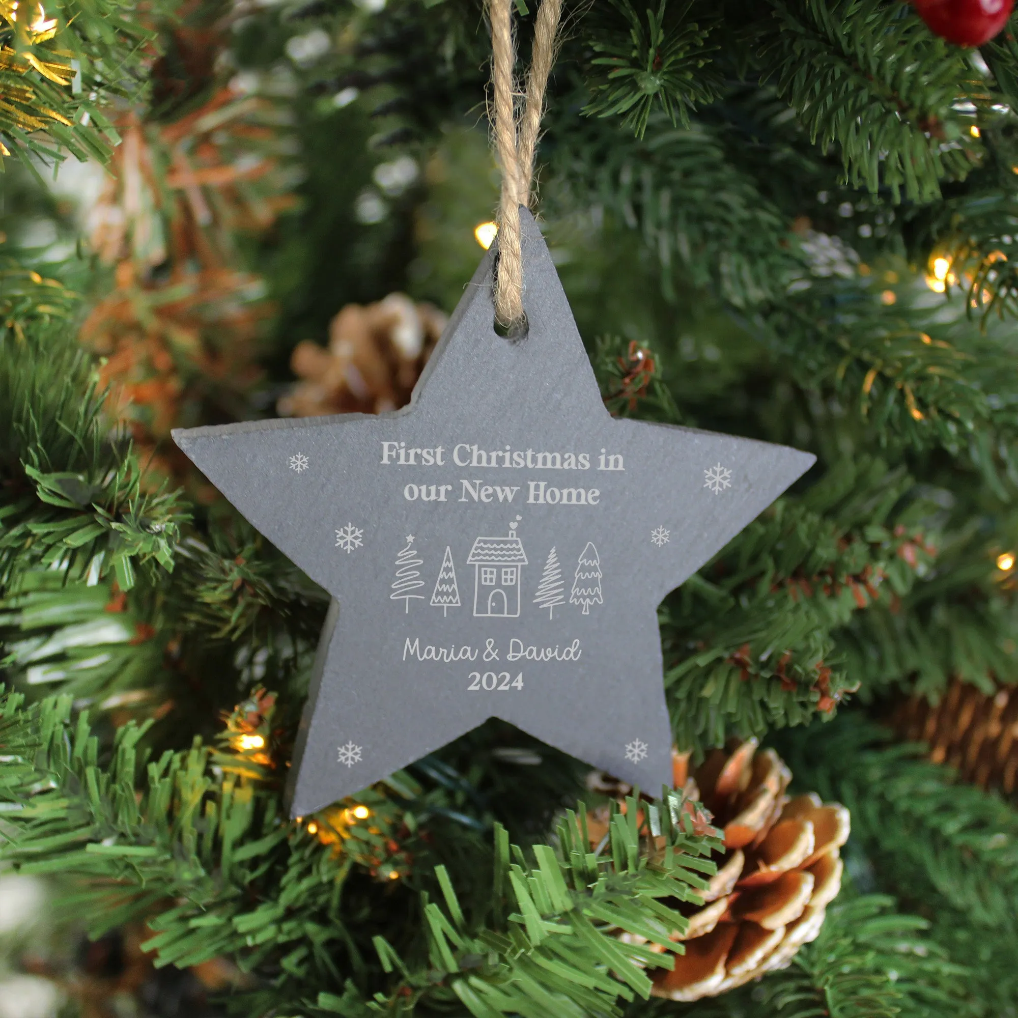 Personalised 'First Christmas in Our New Home' Slate Star Hanging Decoration