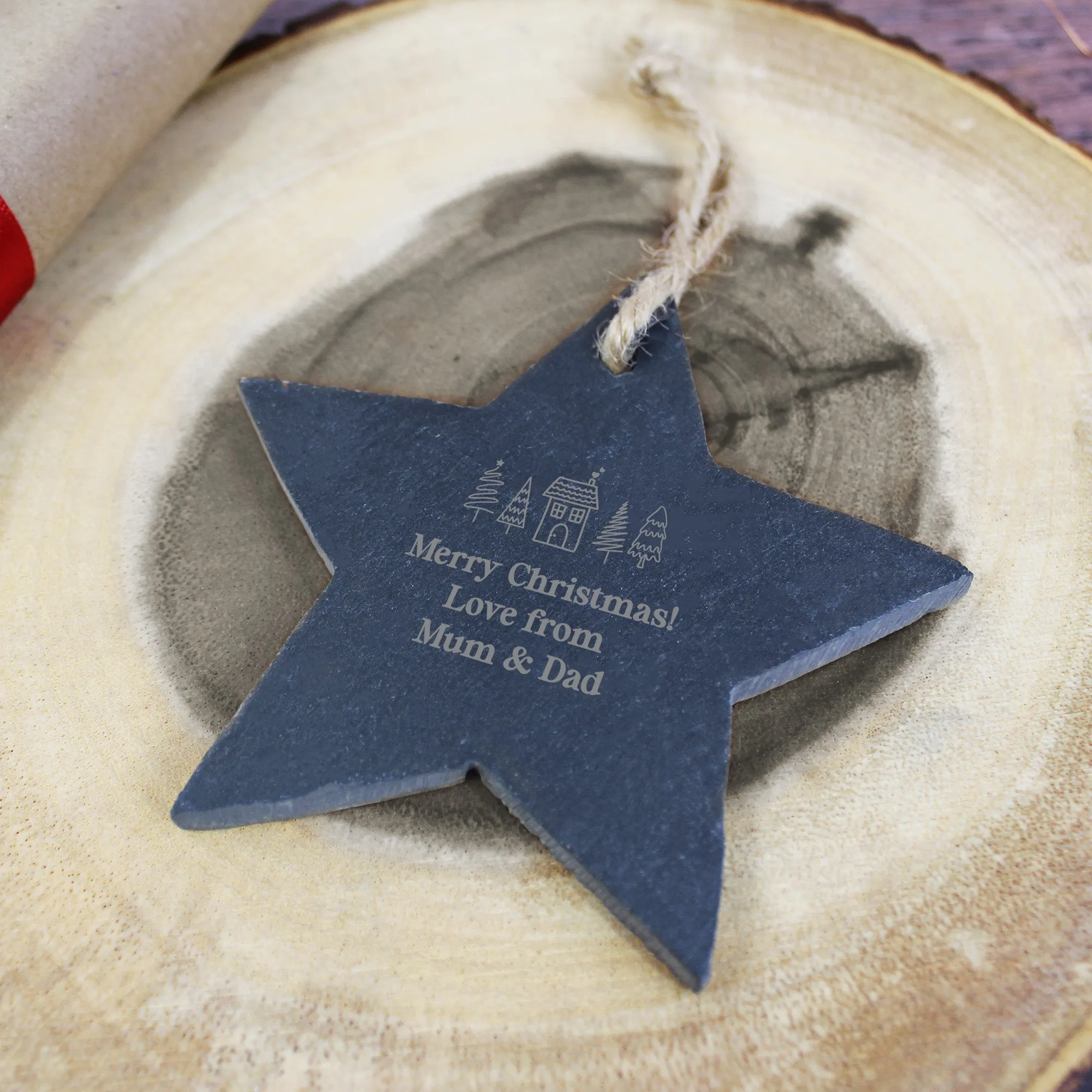 Personalised 'First Christmas in Our New Home' Slate Star Hanging Decoration