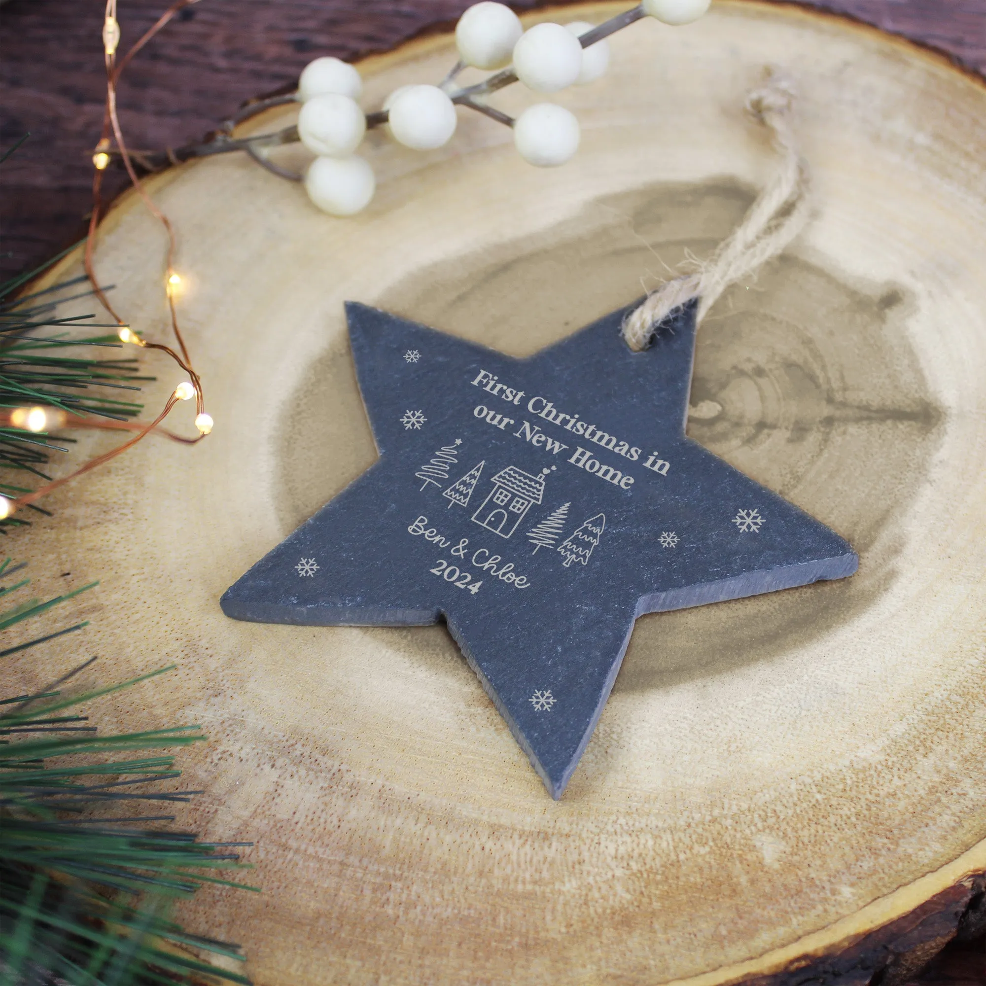 Personalised 'First Christmas in Our New Home' Slate Star Hanging Decoration