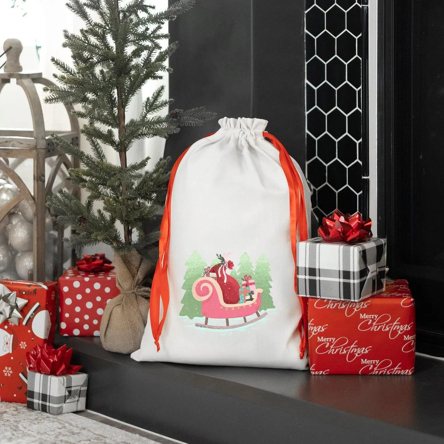 Personalized Drawstring Santa Gift Bags for Girls