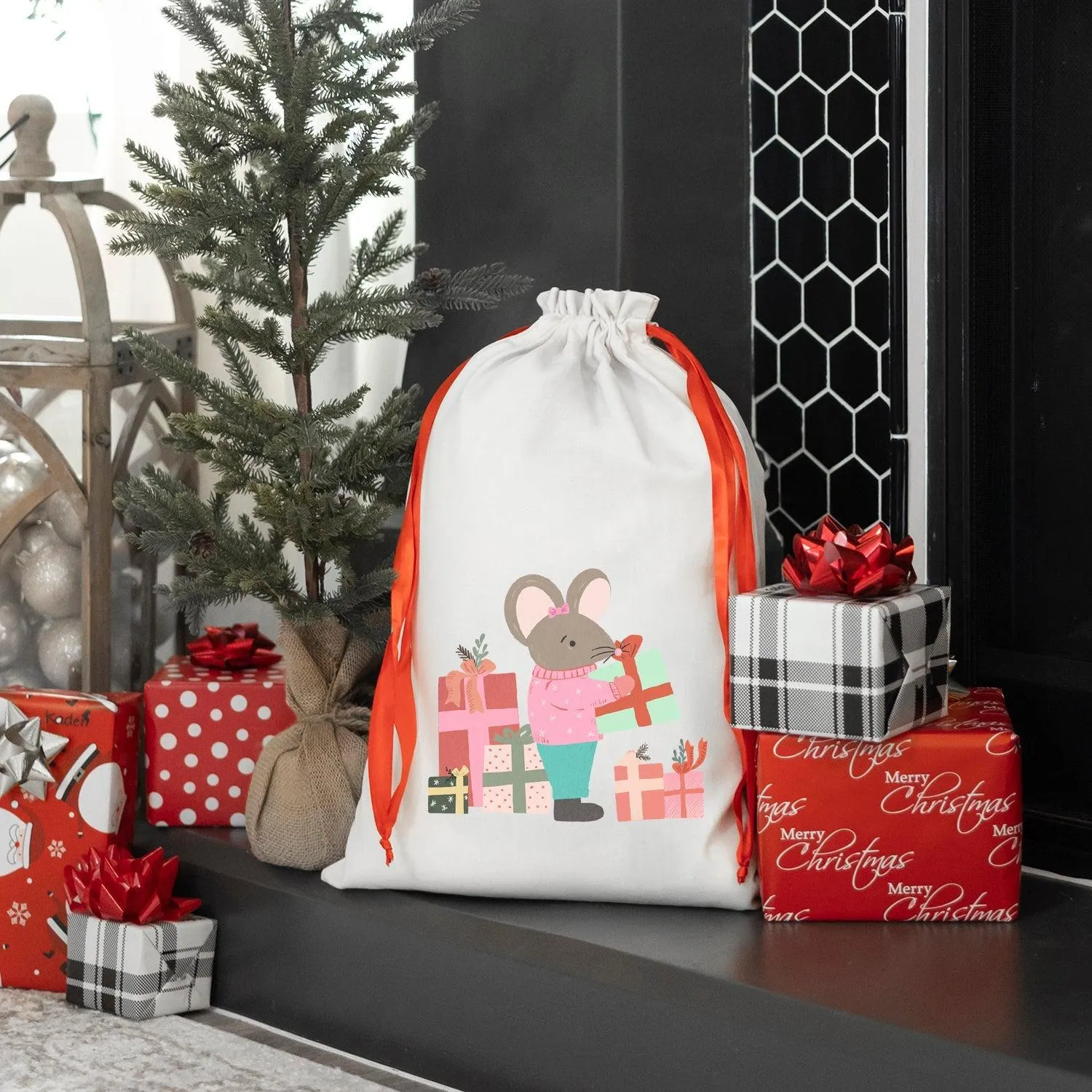 Personalized Drawstring Santa Gift Bags for Girls