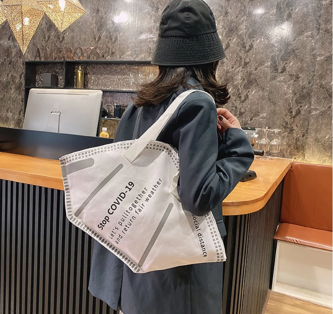 Personalized Face Mask Covid Tote Canvas Bag