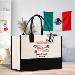 Personalized Name Date Mexico Cotton Canvas Tote Bag Custom Cancun Trip Bag Mexico Wedding Welcome Bag Party Favor Bags (MXTB1004)